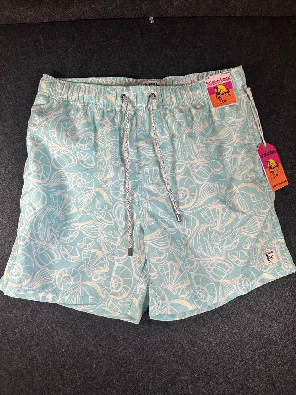 The Endless Summer Men's Large Aqua Volley Swim Shorts Seashell Print 17